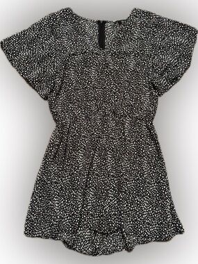 Umgee Sz Medium Black & White Speckled Short Romper w/ elastic waist, zip back